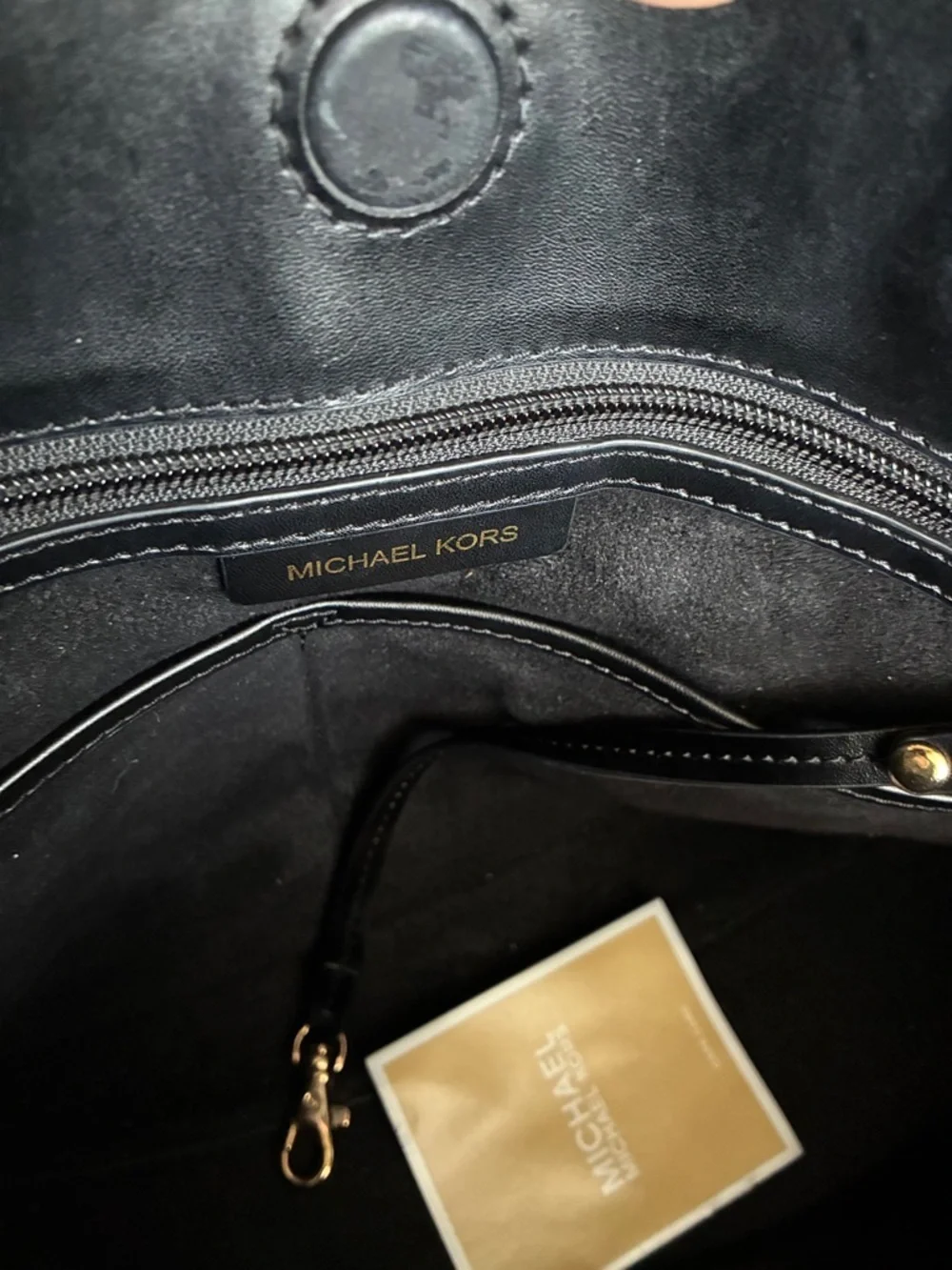 Michael Kors Black Leather Tote with Gold Chain Handles